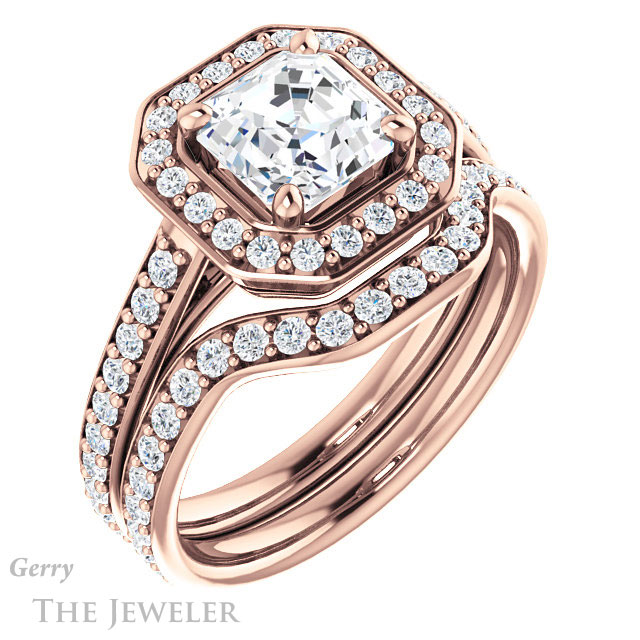 14k Rose Gold Asscher Cut Forever One Engagement Ring Setting #GTJ1192-asscher-fo-r