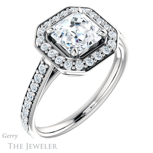 14k White Gold Asscher Cut Forever One Engagement Ring Setting #GTJ1192-asscher-fo-w