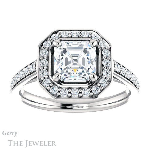 14k White Gold Asscher Cut Forever One Engagement Ring Setting #GTJ1192-asscher-fo-w