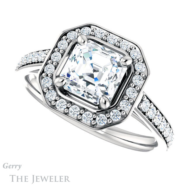 14k White Gold Asscher Cut Forever One Engagement Ring Setting #GTJ1192-asscher-fo-w