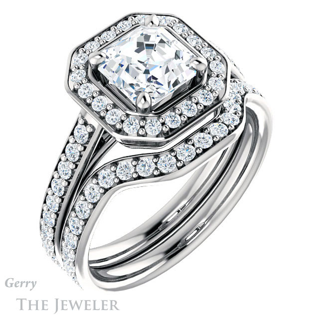 14k White Gold Asscher Cut Forever One Engagement Ring Setting #GTJ1192-asscher-fo-w