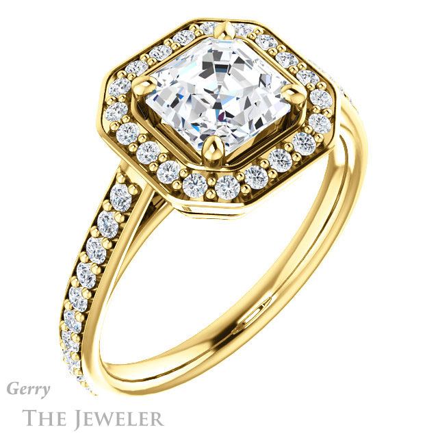 14k Yellow Gold Asscher Cut Forever One Engagement Ring Setting #GTJ1192-asscher-fo-y