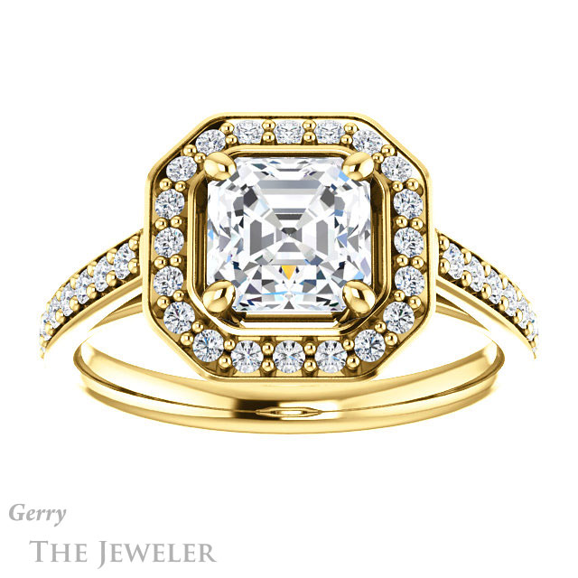 14k Yellow Gold Asscher Cut Forever One Engagement Ring Setting #GTJ1192-asscher-fo-y