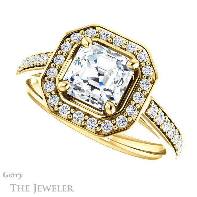 14k Yellow Gold Asscher Cut Forever One Engagement Ring Setting #GTJ1192-asscher-fo-y