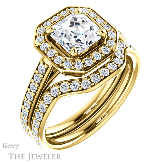 14k Yellow Gold Asscher Cut Forever One Engagement Ring Setting #GTJ1192-asscher-fo-y
