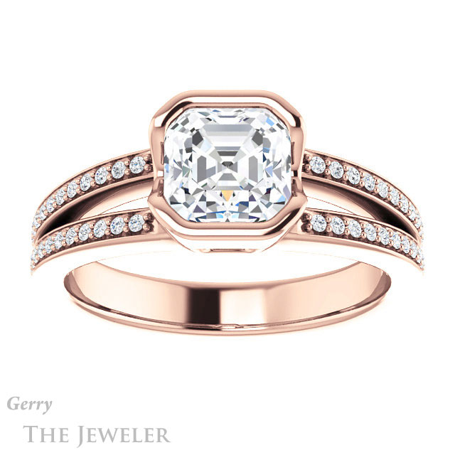14k Rose Gold Asscher Cut Forever One Engagement Ring Setting #GTJ1193-asscher-fo-r 1 14k Rose Gold Asscher Cut Forever One Engagement Ring Setting #GTJ1193-asscher-fo-r
