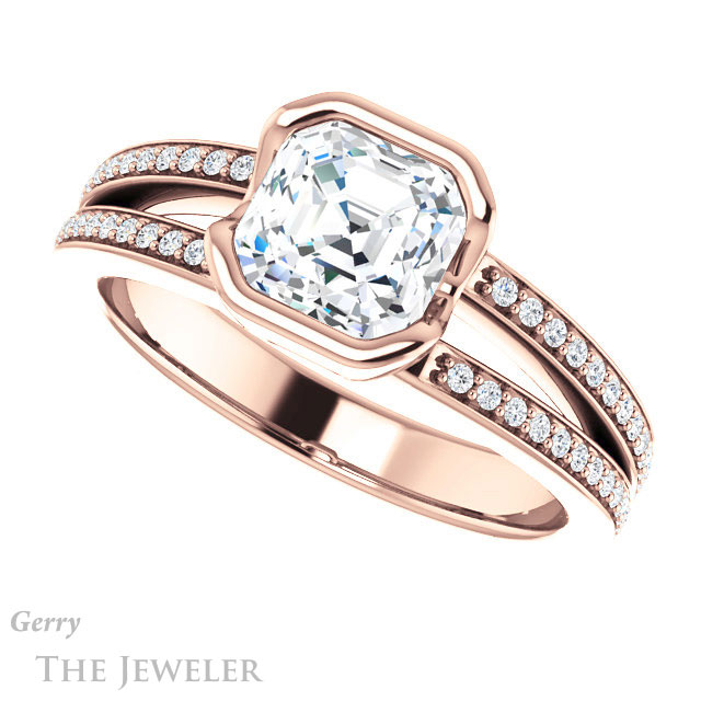 14k Rose Gold Asscher Cut Forever One Engagement Ring Setting #GTJ1193-asscher-fo-r 5 14k Rose Gold Asscher Cut Forever One Engagement Ring Setting #GTJ1193-asscher-fo-r