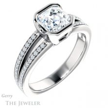 14k White Gold Asscher Cut Forever One Engagement Ring Setting #GTJ1193-asscher-fo-w 4 14k White Gold Asscher Cut Forever One Engagement Ring Setting #GTJ1193-asscher-fo-w