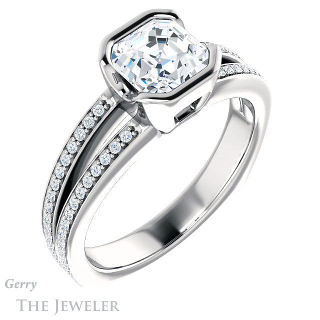 14k White Gold Asscher Cut Forever One Engagement Ring Setting #GTJ1193-asscher-fo-w 4 14k White Gold Asscher Cut Forever One Engagement Ring Setting #GTJ1193-asscher-fo-w