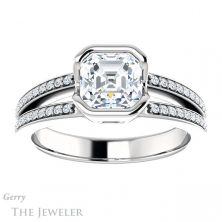 14k White Gold Asscher Cut Forever One Engagement Ring Setting #GTJ1193-asscher-fo-w 1 14k White Gold Asscher Cut Forever One Engagement Ring Setting #GTJ1193-asscher-fo-w