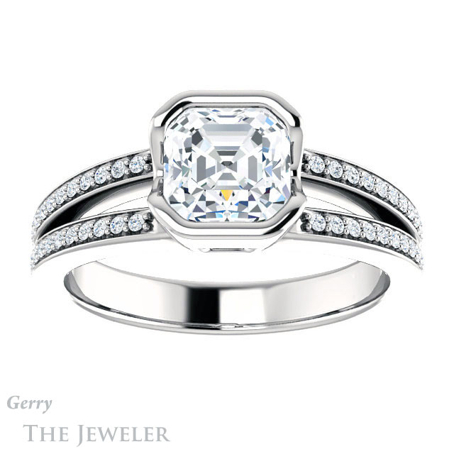14k White Gold Asscher Cut Forever One Engagement Ring Setting #GTJ1193-asscher-fo-w