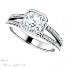 14k White Gold Asscher Cut Forever One Engagement Ring Setting #GTJ1193-asscher-fo-w 5 14k White Gold Asscher Cut Forever One Engagement Ring Setting #GTJ1193-asscher-fo-w