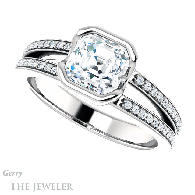 14k White Gold Asscher Cut Forever One Engagement Ring Setting #GTJ1193-asscher-fo-w 5 14k White Gold Asscher Cut Forever One Engagement Ring Setting #GTJ1193-asscher-fo-w