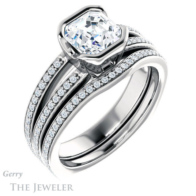 14k White Gold Asscher Cut Forever One Engagement Ring Setting #GTJ1193-asscher-fo-w 6 14k White Gold Asscher Cut Forever One Engagement Ring Setting #GTJ1193-asscher-fo-w