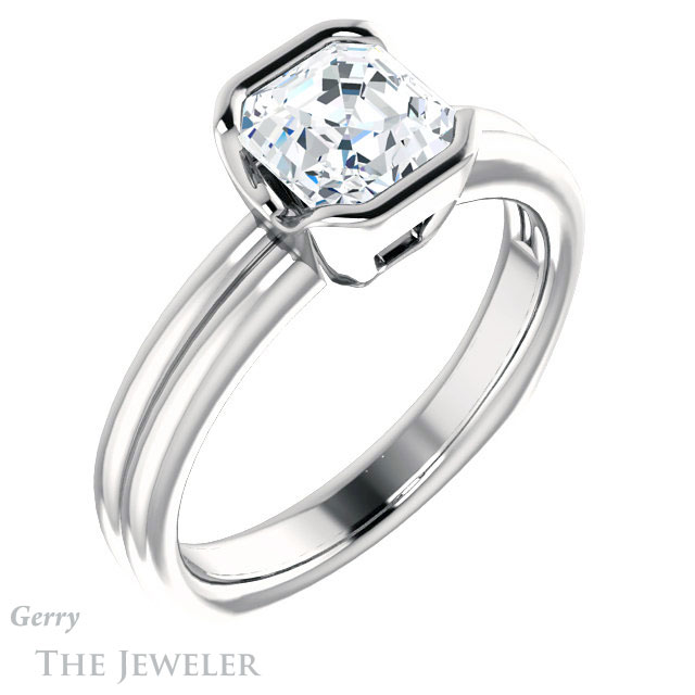 14k White Gold Asscher Cut Forever One Engagement Ring Setting #GTJ1194-asscher-fo-w