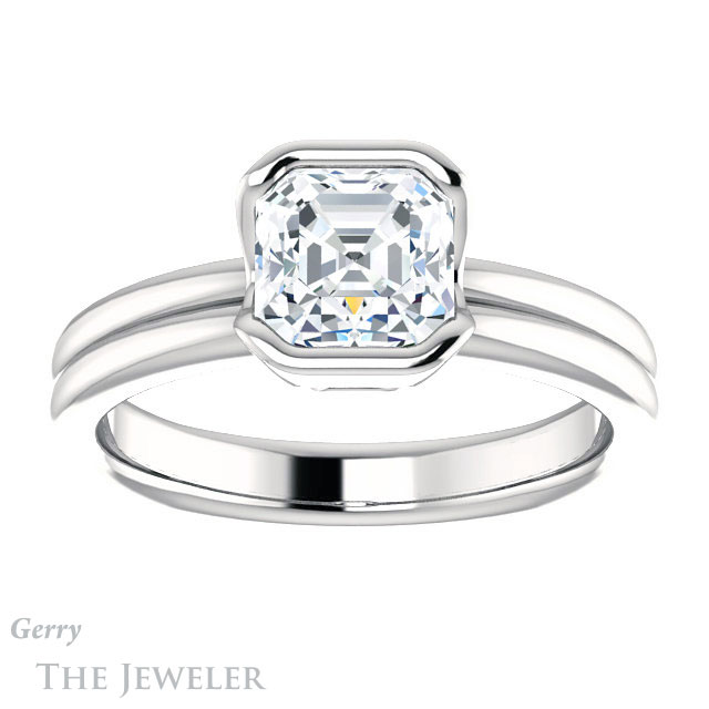 14k White Gold Asscher Cut Forever One Engagement Ring Setting #GTJ1194-asscher-fo-w