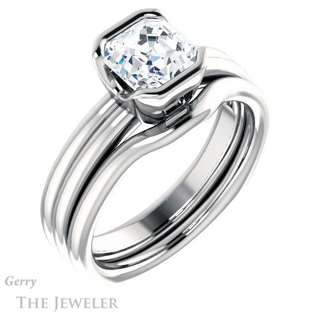 14k White Gold Asscher Cut Forever One Engagement Ring Setting #GTJ1194-asscher-fo-w