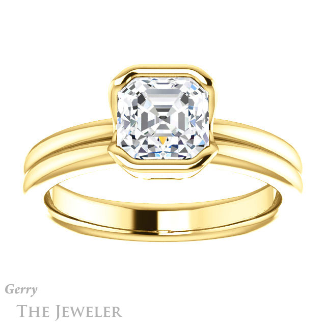14k Yellow Gold Asscher Cut Forever One Engagement Ring Setting #GTJ1194-asscher-fo-y