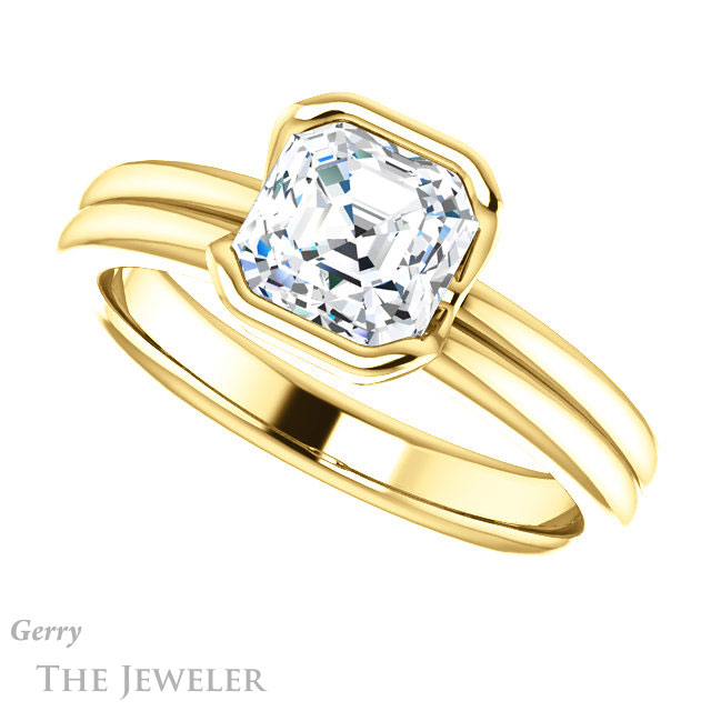 14k Yellow Gold Asscher Cut Forever One Engagement Ring Setting #GTJ1194-asscher-fo-y