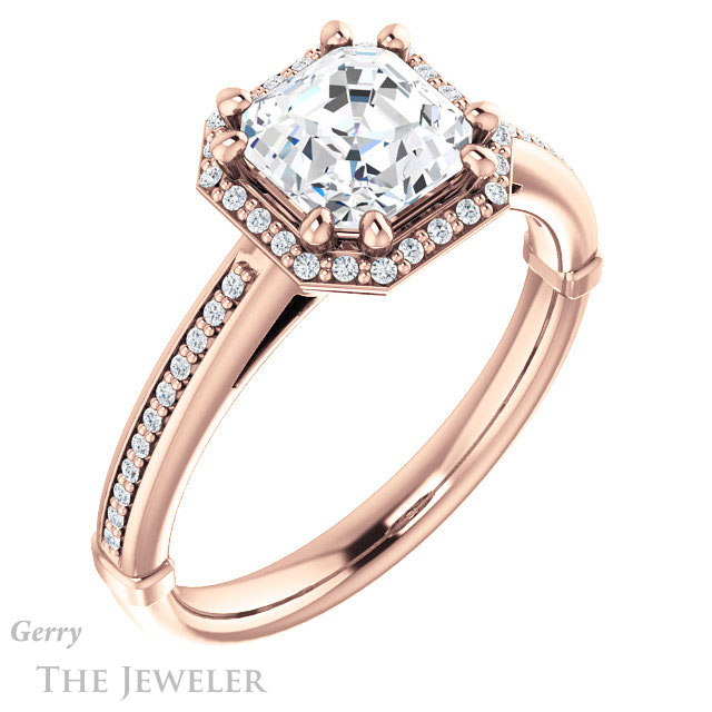 14k Rose Gold Asscher Cut Forever One Engagement Ring Setting #GTJ1195-asscher-fo-r 4 14k Rose Gold Asscher Cut Forever One Engagement Ring Setting #GTJ1195-asscher-fo-r