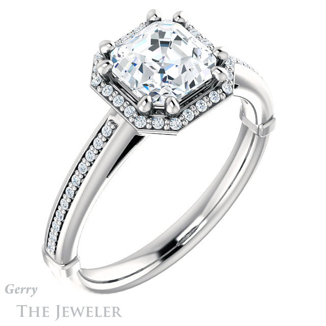 14k White Gold Asscher Cut Forever One Engagement Ring Setting #GTJ1195-asscher-fo-w 4 14k White Gold Asscher Cut Forever One Engagement Ring Setting #GTJ1195-asscher-fo-w
