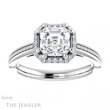 14k White Gold Asscher Cut Forever One Engagement Ring Setting #GTJ1195-asscher-fo-w 1 14k White Gold Asscher Cut Forever One Engagement Ring Setting #GTJ1195-asscher-fo-w