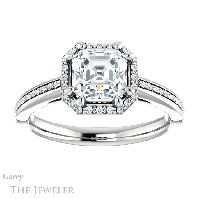 14k White Gold Asscher Cut Forever One Engagement Ring Setting #GTJ1195-asscher-fo-w
