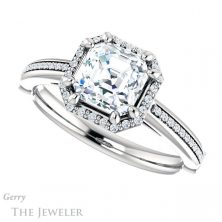 14k White Gold Asscher Cut Forever One Engagement Ring Setting #GTJ1195-asscher-fo-w 5 14k White Gold Asscher Cut Forever One Engagement Ring Setting #GTJ1195-asscher-fo-w