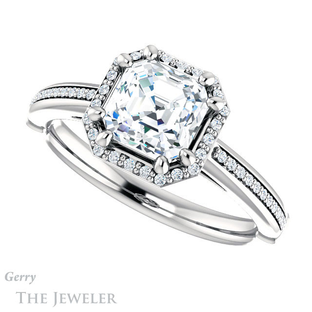 14k White Gold Asscher Cut Forever One Engagement Ring Setting #GTJ1195-asscher-fo-w 5 14k White Gold Asscher Cut Forever One Engagement Ring Setting #GTJ1195-asscher-fo-w