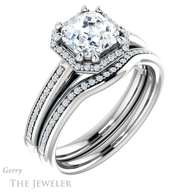 14k White Gold Asscher Cut Forever One Engagement Ring Setting #GTJ1195-asscher-fo-w 6 14k White Gold Asscher Cut Forever One Engagement Ring Setting #GTJ1195-asscher-fo-w