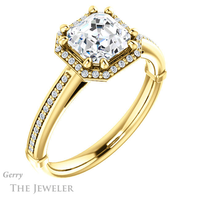 14k Yellow Gold Asscher Cut Forever One Engagement Ring Setting #GTJ1195-asscher-fo-y