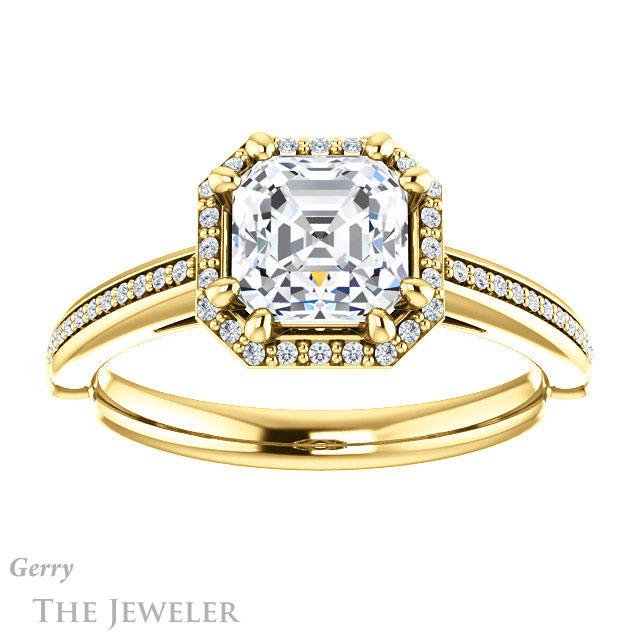 14k Yellow Gold Asscher Cut Forever One Engagement Ring Setting #GTJ1195-asscher-fo-y