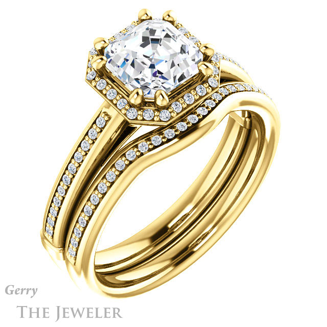 14k Yellow Gold Asscher Cut Forever One Engagement Ring Setting #GTJ1195-asscher-fo-y