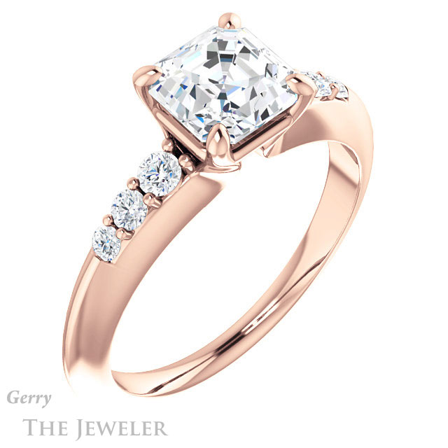 14k Rose Gold Asscher Cut Forever One Engagement Ring Setting #GTJ1196-asscher-fo-r