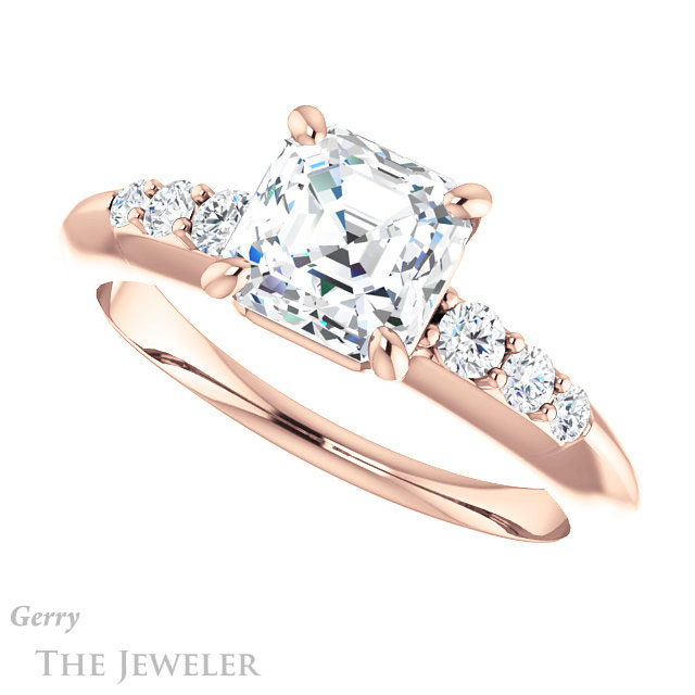14k Rose Gold Asscher Cut Forever One Engagement Ring Setting #GTJ1196-asscher-fo-r