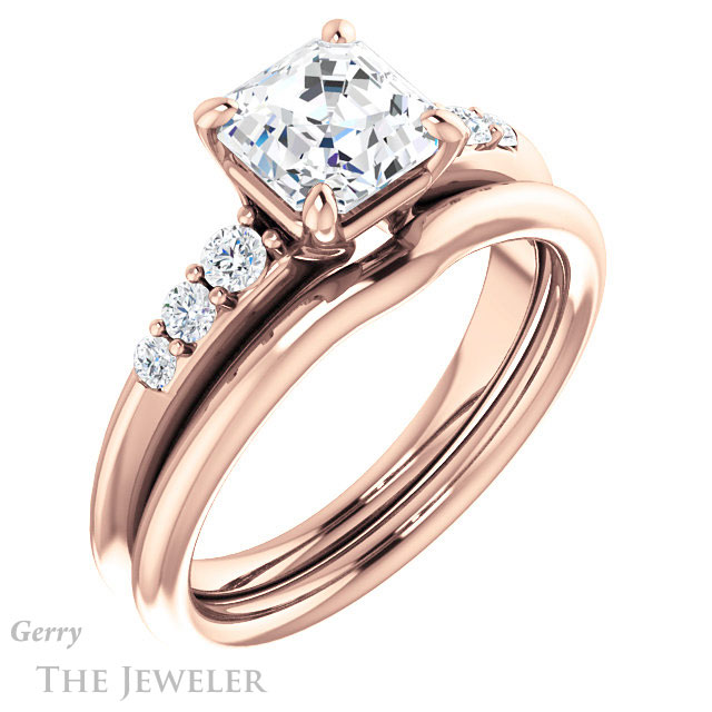 14k Rose Gold Asscher Cut Forever One Engagement Ring Setting #GTJ1196-asscher-fo-r