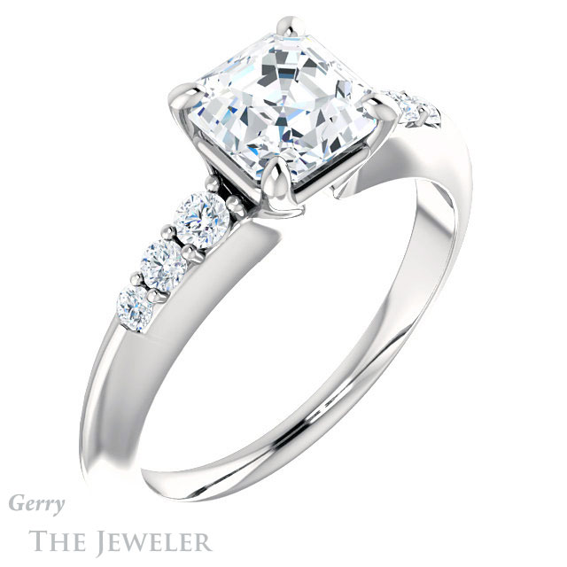 14k White Gold Asscher Cut Forever One Engagement Ring Setting #GTJ1196-asscher-fo-w