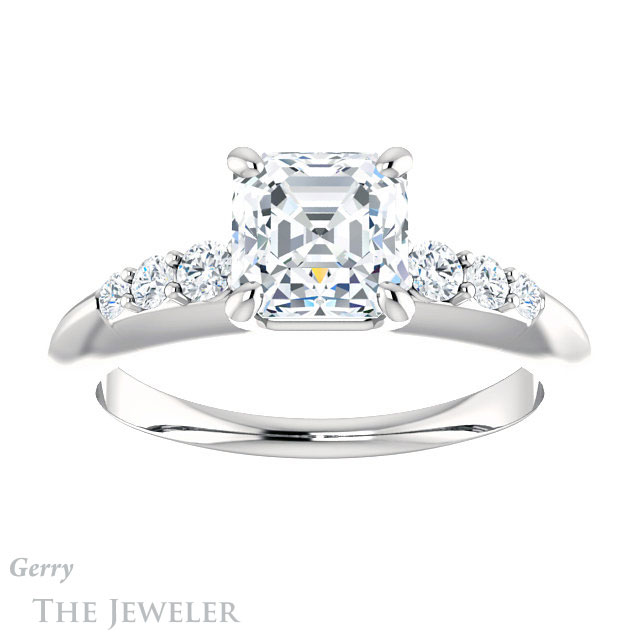 14k White Gold Asscher Cut Forever One Engagement Ring Setting #GTJ1196-asscher-fo-w