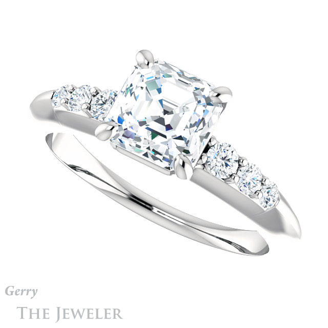 14k White Gold Asscher Cut Forever One Engagement Ring Setting #GTJ1196-asscher-fo-w