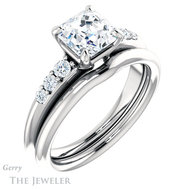 14k White Gold Asscher Cut Forever One Engagement Ring Setting #GTJ1196-asscher-fo-w