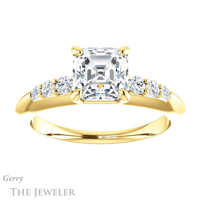 14k Yellow Gold Asscher Cut Forever One Engagement Ring Setting #GTJ1196-asscher-fo-y