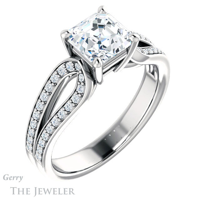14k White Gold Asscher Cut Forever One Engagement Ring Setting #GTJ1198-asscher-fo-w