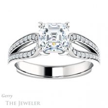 14k White Gold Asscher Cut Forever One Engagement Ring Setting #GTJ1198-asscher-fo-w