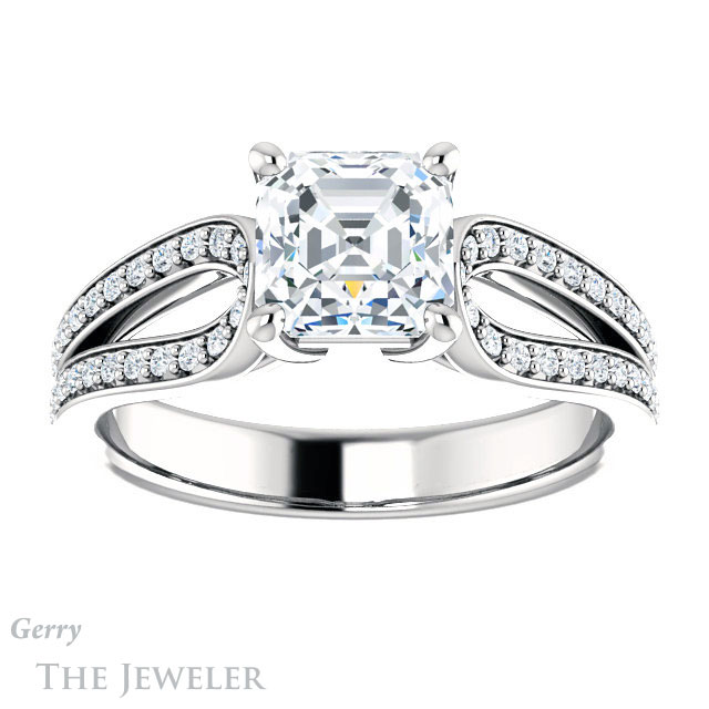 14k White Gold Asscher Cut Forever One Engagement Ring Setting #GTJ1198-asscher-fo-w