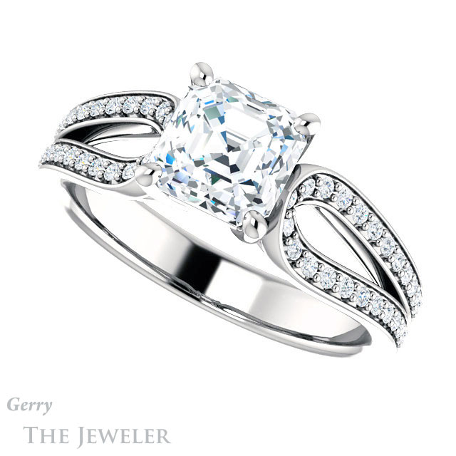 14k White Gold Asscher Cut Forever One Engagement Ring Setting #GTJ1198-asscher-fo-w