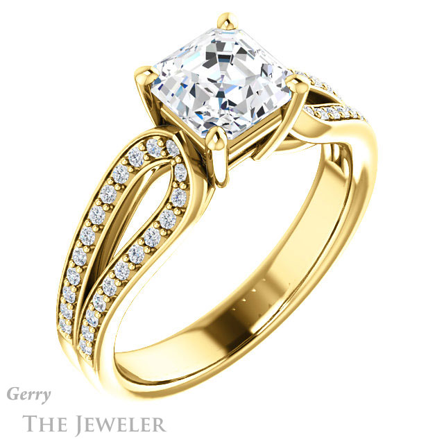 14k Yellow Gold Asscher Cut Forever One Engagement Ring Setting #GTJ1198-asscher-fo-y