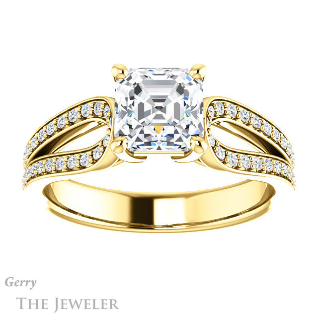 14k Yellow Gold Asscher Cut Forever One Engagement Ring Setting #GTJ1198-asscher-fo-y