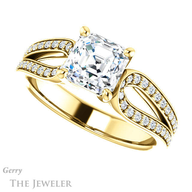 14k Yellow Gold Asscher Cut Forever One Engagement Ring Setting #GTJ1198-asscher-fo-y