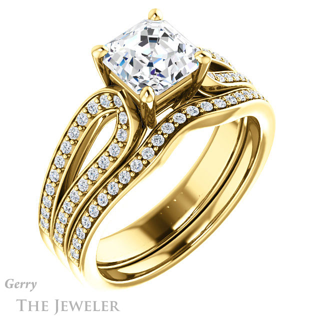 14k Yellow Gold Asscher Cut Forever One Engagement Ring Setting #GTJ1198-asscher-fo-y