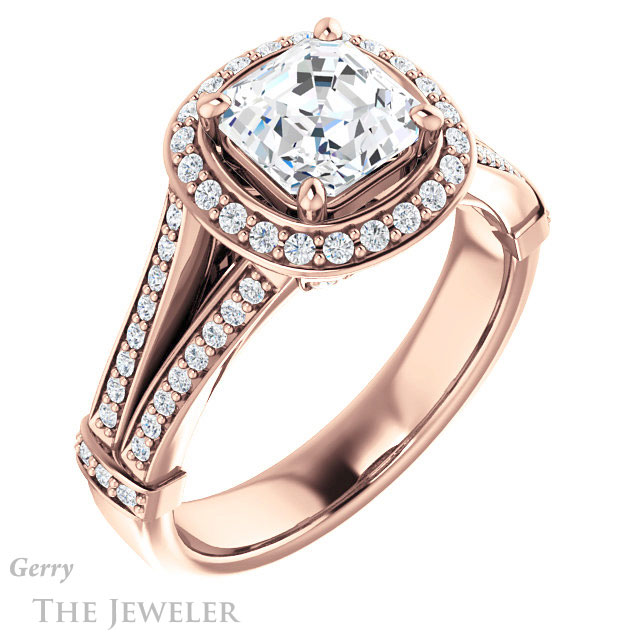 Asscher Cut Forever One Engagement Ring Setting #GTJ1199-asscher-fo-r | Gerry The Jeweler 14k Rose Gold Asscher Cut Forever One Engagement Ring Setting #GTJ1199-asscher-fo-r